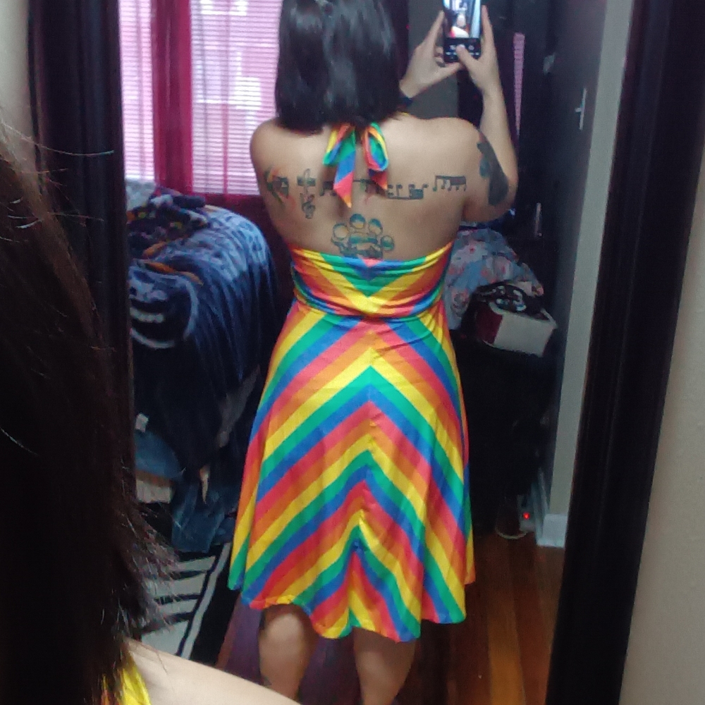 * SOLD * 🌈 Modcloth Large Rainbow Gay Pride halter Dress - Picture 3 of 6
